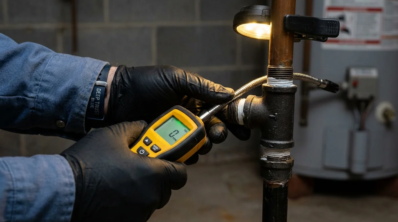 Gas leak detection with electronic sniffer by Johns Plumbing LLC in Gideon