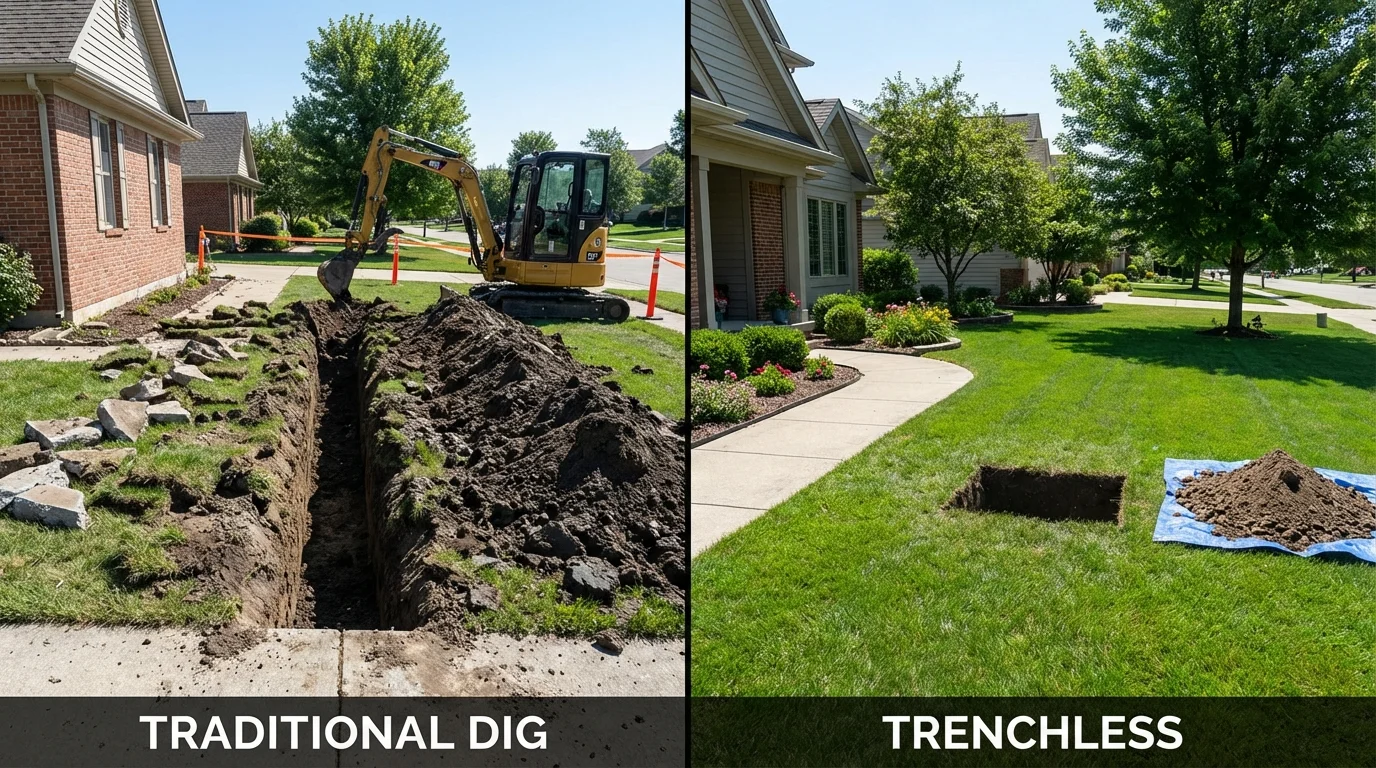Trenchless sewer repair with minimal yard damage versus traditional excavation in Gideon, MO